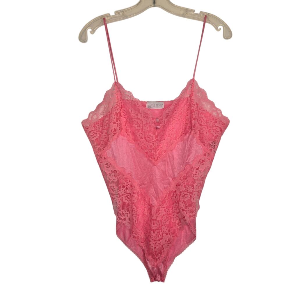 Vintage Vassarette 80s Pink Teddy Bodysuit Sexy Lingerie High Cut Women Large
